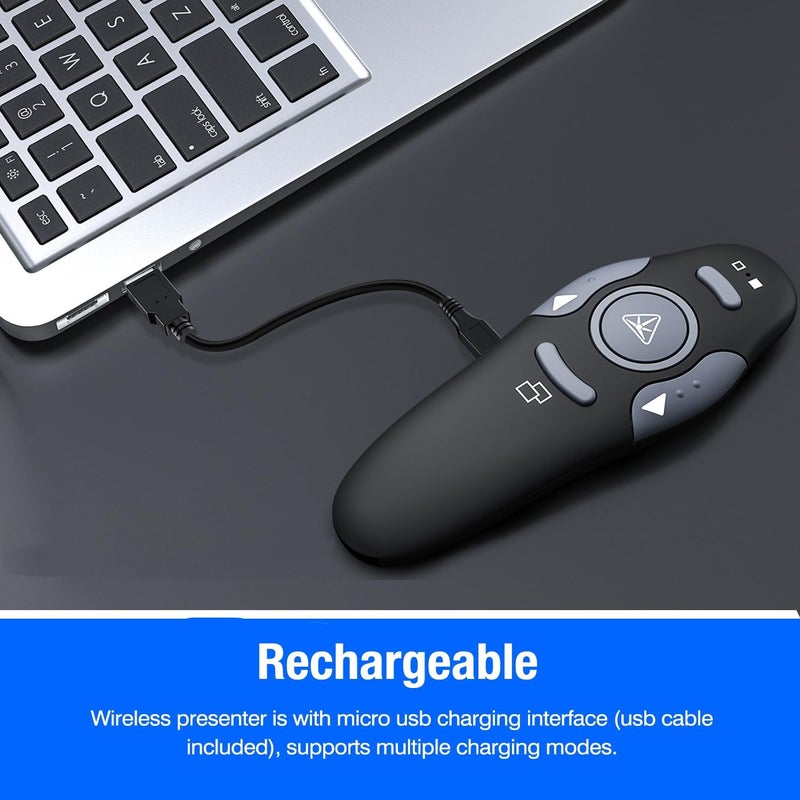DinoFire Presentation Remote, RF 2.4GZ Rechargeable USB Slide Clicker for Powerpoint Presentation Presenter for Laptop/Computer/MAC - Image 2